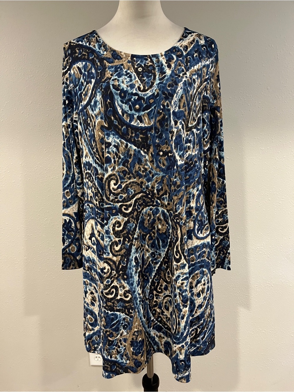 Blue Paisley Long-Sleeve Swing Dress size large